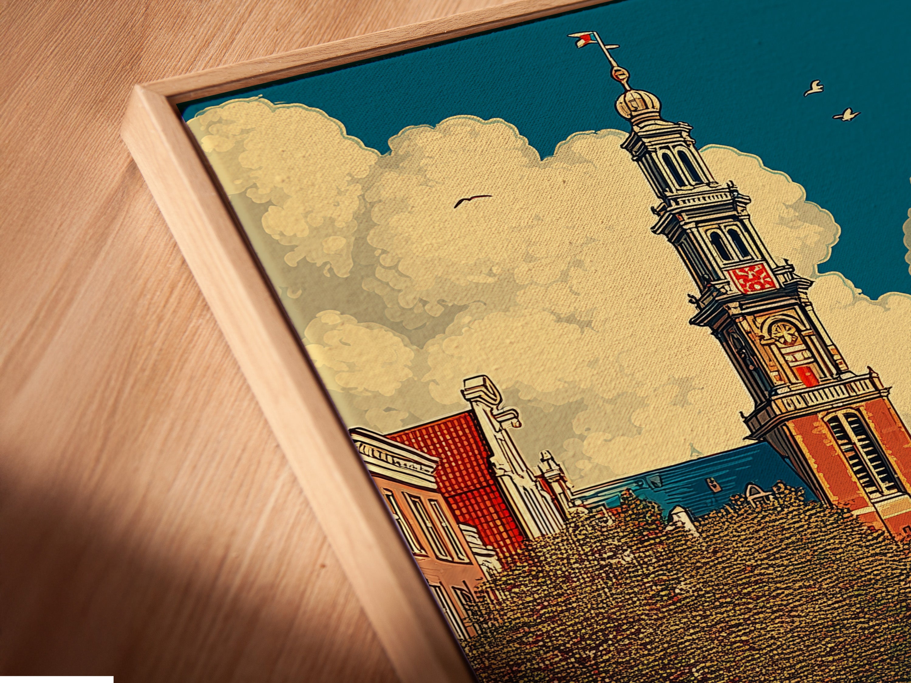 Stampa su tela del canale di Amsterdam - Arte murale con architettura olandese d'epoca, poster con paesaggio urbano europeo per l'arredamento del soggiorno