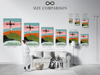 Size comparison chart in an interior setting. This chart illustrates the different sizes available for art prints. Easily visualize the ideal size for your space. The size comparison chart helps you make an informed decision.