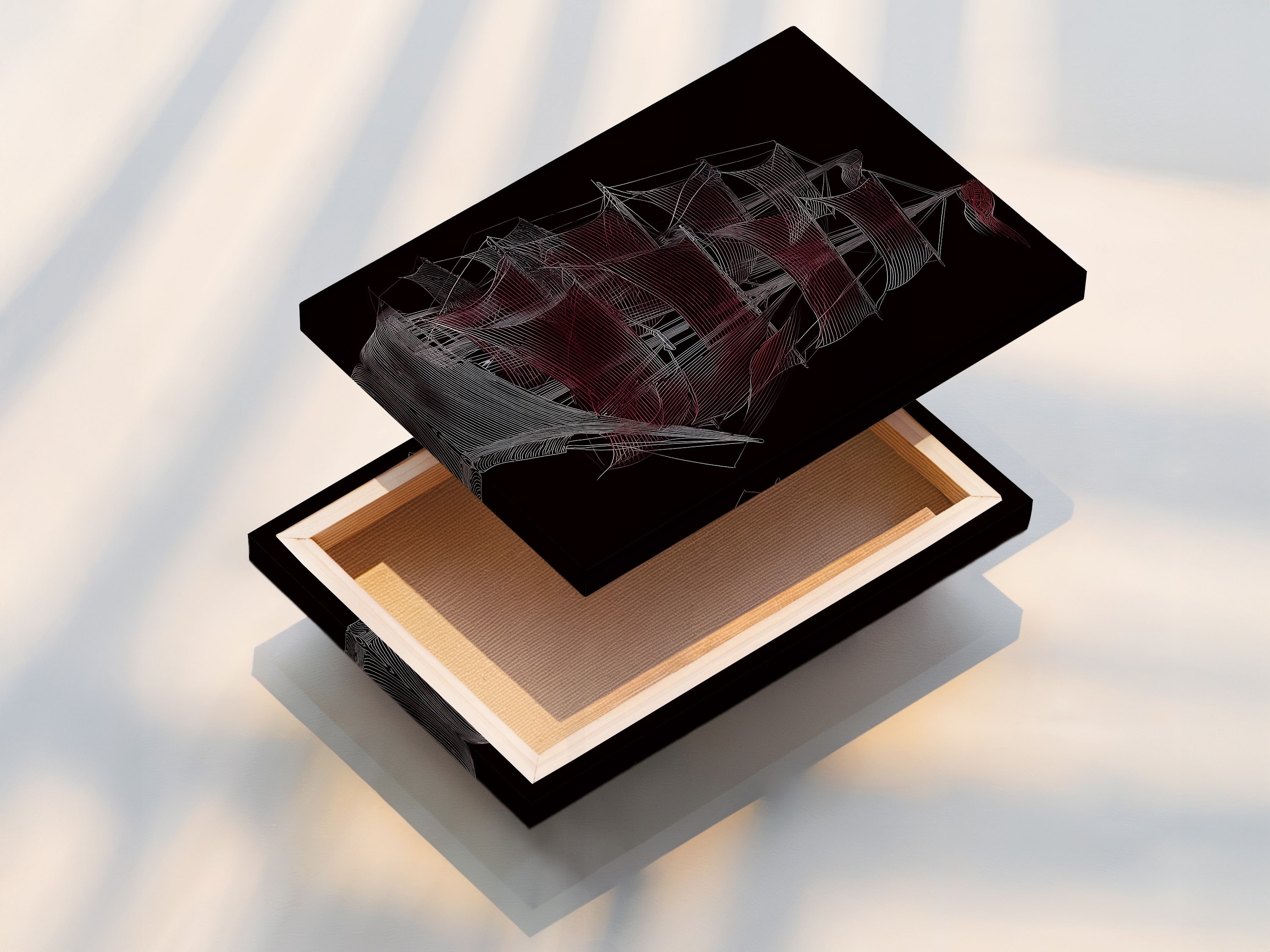 A stretched canvas print of a Sailing Ship. This nautical vessel artwork is ready to hang. Ideal for adding a coastal touch to any room. Perfect for homes offices and nautical-themed spaces.