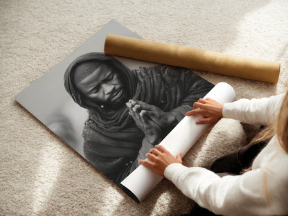A woman is carefully rolling a fine art poster paper. The fine art poster paper is of high quality. It ensures vibrant colors and sharp details. This paper is perfect for showcasing your favorite artwork. It preserves its beauty for years to come. Ideal for art collectors and enthusiasts.