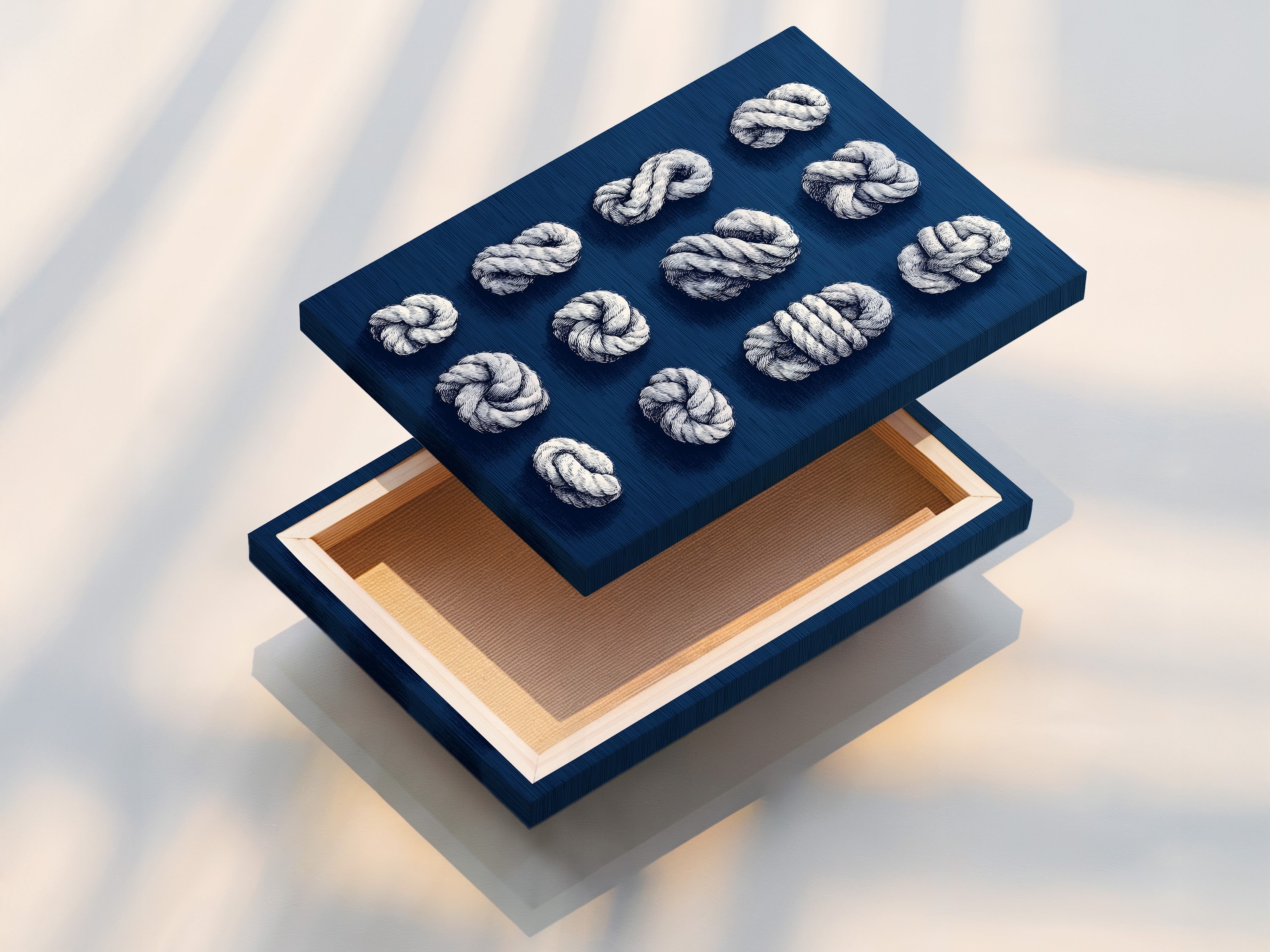 Nautical Rope Knots Canvas Print - Navy Blue Coastal Wall Art, Maritime Decor for Beach House Living Room