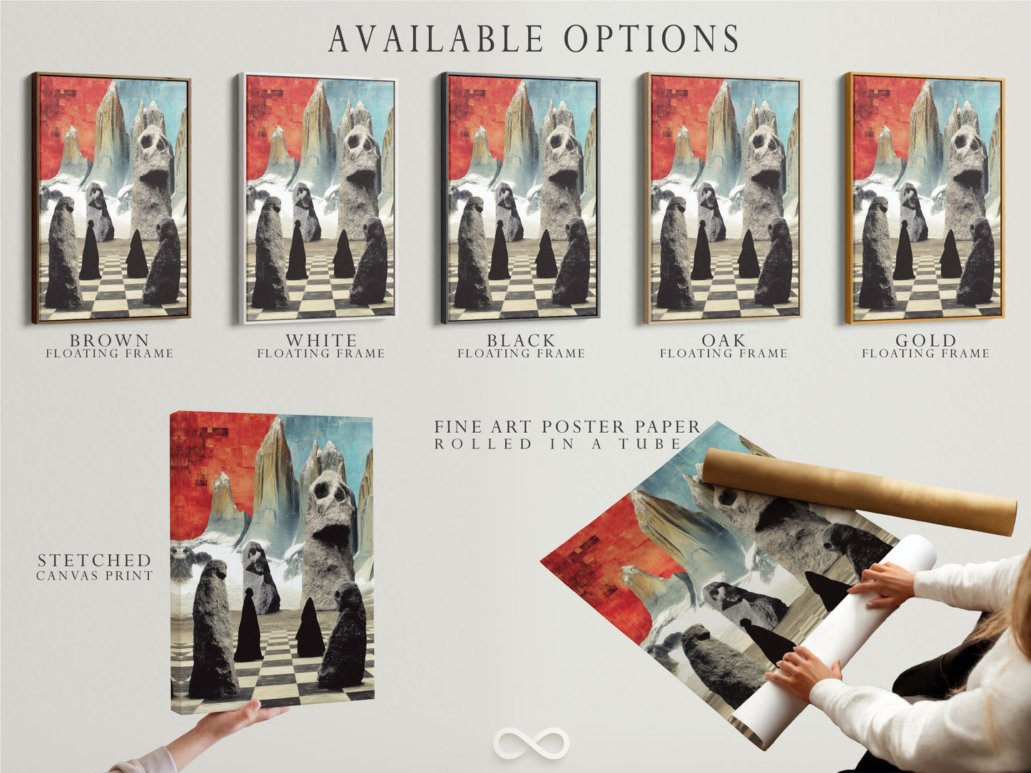 Explore available options for this surreal stone figures art. Select from stretched canvas prints fine art poster paper and floating frames. Customize your abstract landscape artwork to match your style. Enhance your home decor.