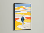 Abstract figure art print in a black frame. This striking artwork adds a bold statement to your wall decor. The black frame contrasts beautifully with the vibrant colors. Perfect for modern homes seeking elegant minimalist art.