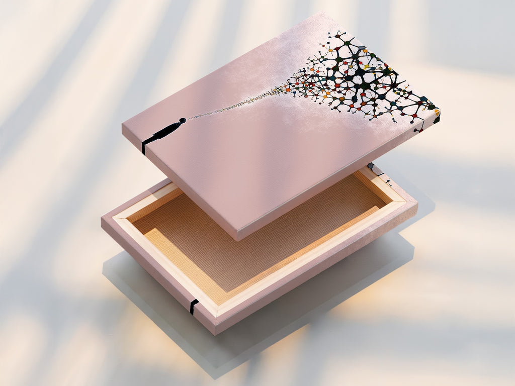 A stretched canvas print is on display. It shows the texture and quality of the artwork. The abstract silhouette art is vibrant. The canvas enhances the modern canvas art. Perfect for a contemporary print collection.