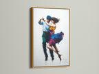 Artwork is beautifully presented in a gold frame. The art print features a dancing couple. The gold frame adds a touch of luxury. It enhances the artwork's richness. This frame is perfect for adding elegance to your space. It is a timeless choice for displaying cherished art.