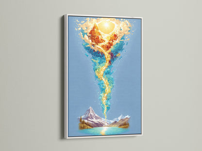 This spiritual wall art is showcased in a clean white frame. The fire water art brings an energy art print to your home. A beautiful piece of chakra wall art. Enhance your bedroom wall decor with this abstract artwork.