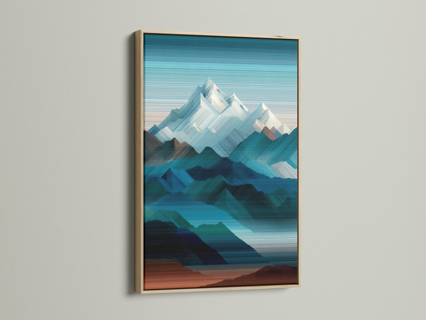 An oak frame beautifully showcases mountain artwork. The natural wood grain complements the art. This piece adds warmth to any space. Elevate your home decor with framed art. Buy yours today