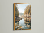Add a touch of luxury with a gold frame for your autumn wall art. This serene nature photography brings elegance to any space. The lake reflection art is perfect for seaside retreats. Gold frame highlights the artwork's beauty.