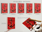 Available options for the Nautical Anchor Art. Choose from a stretched canvas print a fine art poster paper or a floating frame. The red ocean canvas is perfect for maritime decor. A sailor gift that suits any style. The vintage anchor artwork will be a treasure.