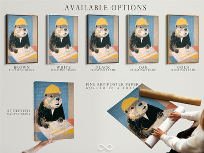 Available options: stretched canvas print fine art poster paper and floating frame. The beaver artwork features a funny animal worker. A great office wall decor piece and contractor gift. Choose the perfect presentation for your space.