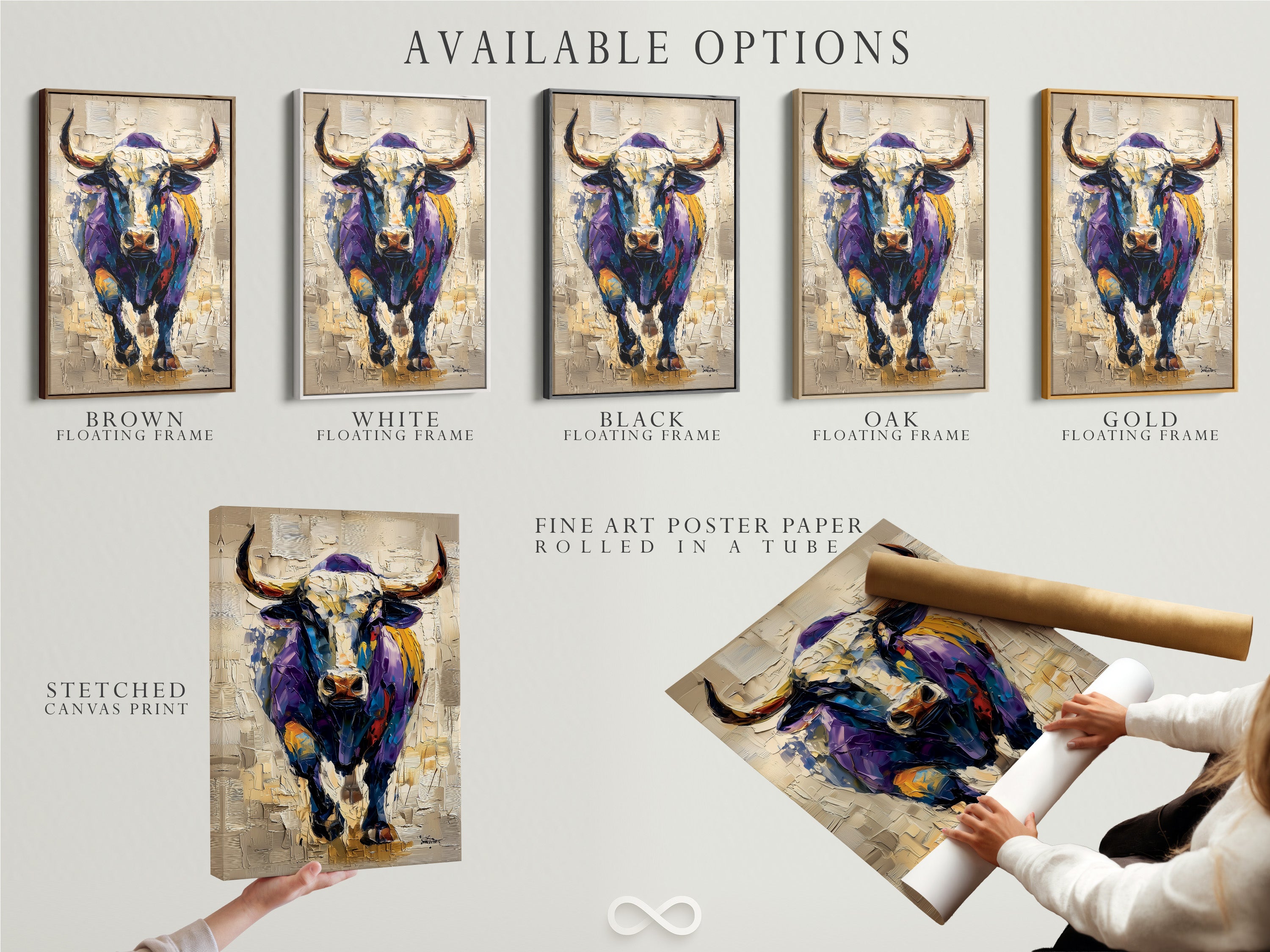 Available options are displayed. Stretched canvas print is one option. Fine art poster paper is another. A floating frame is also available. Choose the option that best suits your style and budget. These options allow for customization. Find the perfect art today.