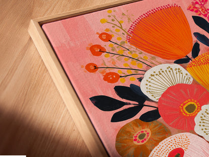 Impression d'art floral vibrant - Décor mural botanique coloré, Poster bouquet de fleurs moderne, Décoration rose et bleu pour la maison, Art du salon