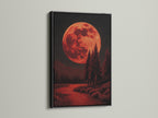 The red moon art is powerfully displayed in a black frame. This gothic wall art adds a dramatic touch to any room. The artwork provides a unique blend of celestial and dark themes. Get yours today.