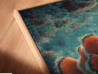 Angled close up of a canvas print in a floating frame. The art piece shows a clownfish smoking a cigar underwater. The floating frame gives the illusion of the artwork floating. It adds a modern and sophisticated touch to any room. A unique art for your walls