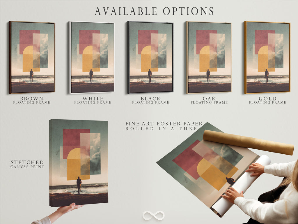 Abstract Ocean Sunset Print - Modern Geometric Wall Art, Contemporary Beach Landscape Poster, Minimalist Home Decor for Living Room