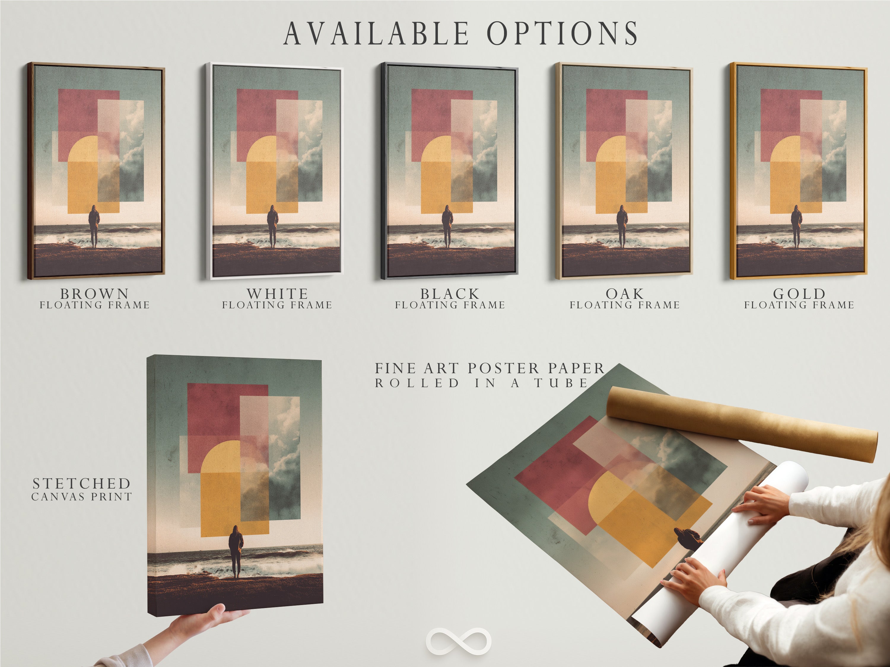 Abstract Ocean Sunset Print - Modern Geometric Wall Art, Contemporary Beach Landscape Poster, Minimalist Home Decor for Living Room