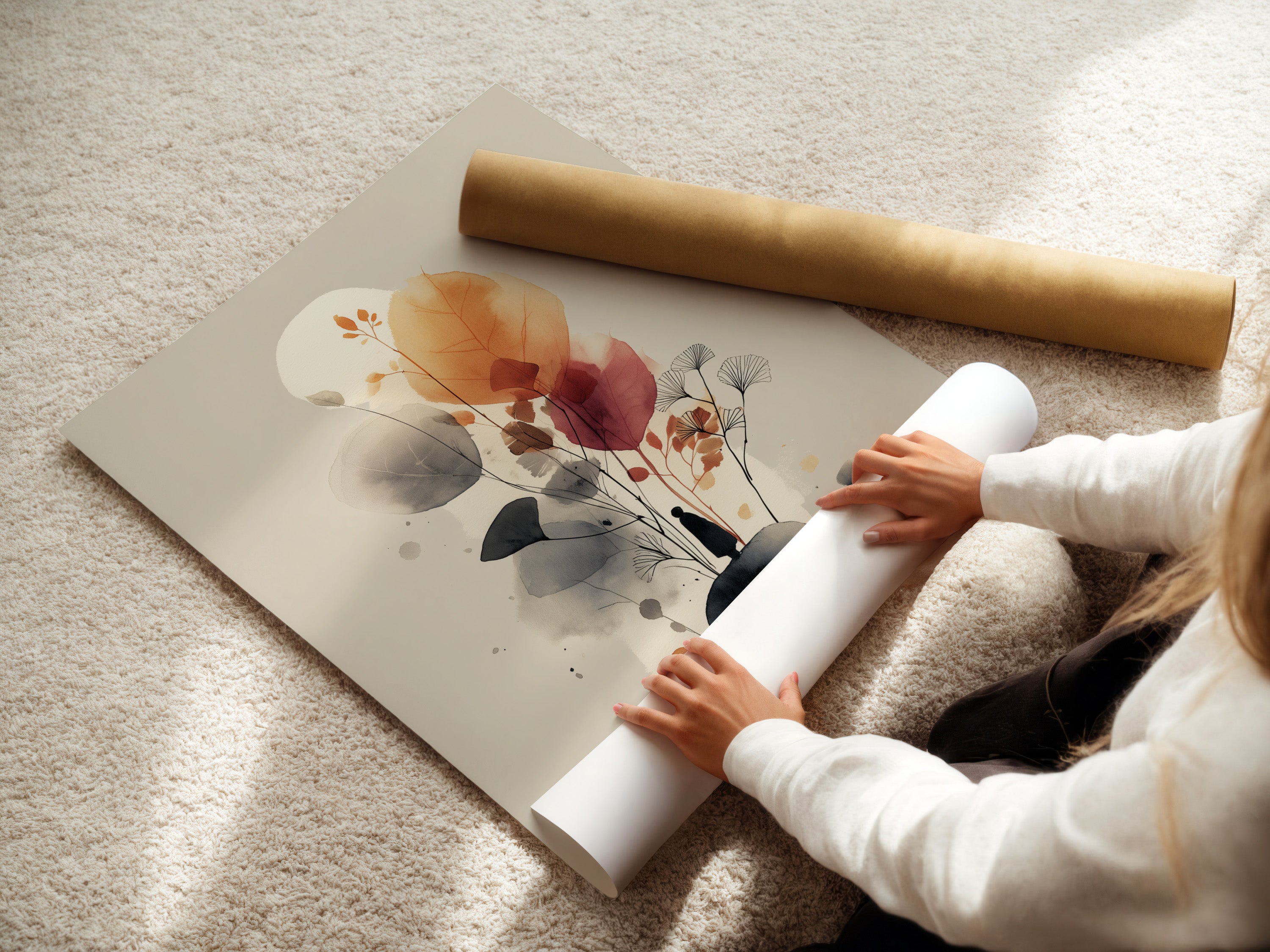 Abstract Botanical Wall Art - Watercolor Floral Print, Modern Minimalist Home Decor, Nature Inspired Artwork, Framed Canvas