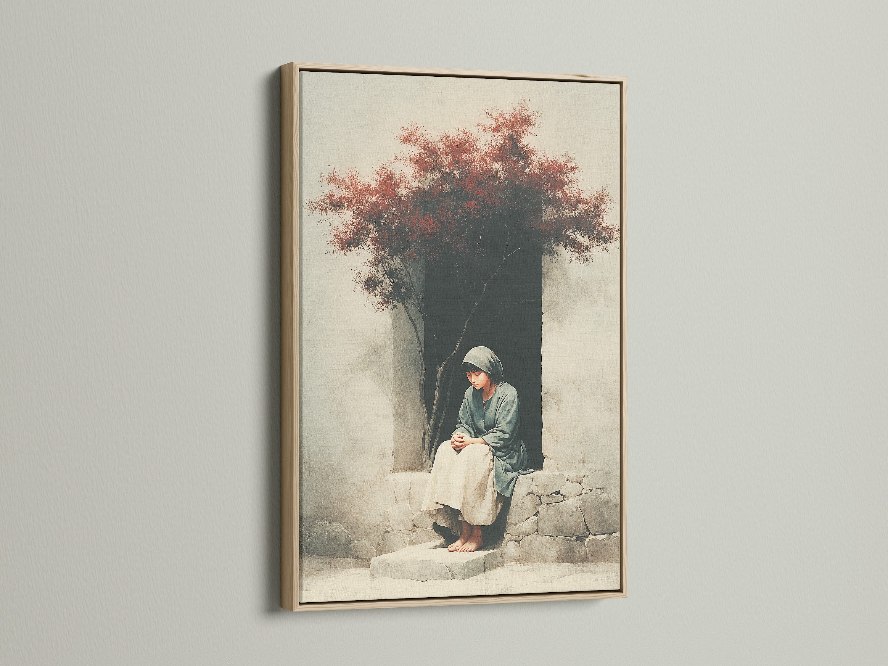 Artwork in an oak frame. The oak frame adds a natural touch to the artwork. This frame enhances the artwork's beauty. A perfect fit for rustic or contemporary interiors. Elevate your home decor with our beautifully framed art.