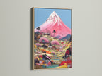 Experience the natural beauty of an oak frame enhancing the Mount Fuji art. This Japanese print adds warmth to any room. Ideal for living room wall art or office wall art. The oak frame complements bohemian decor.