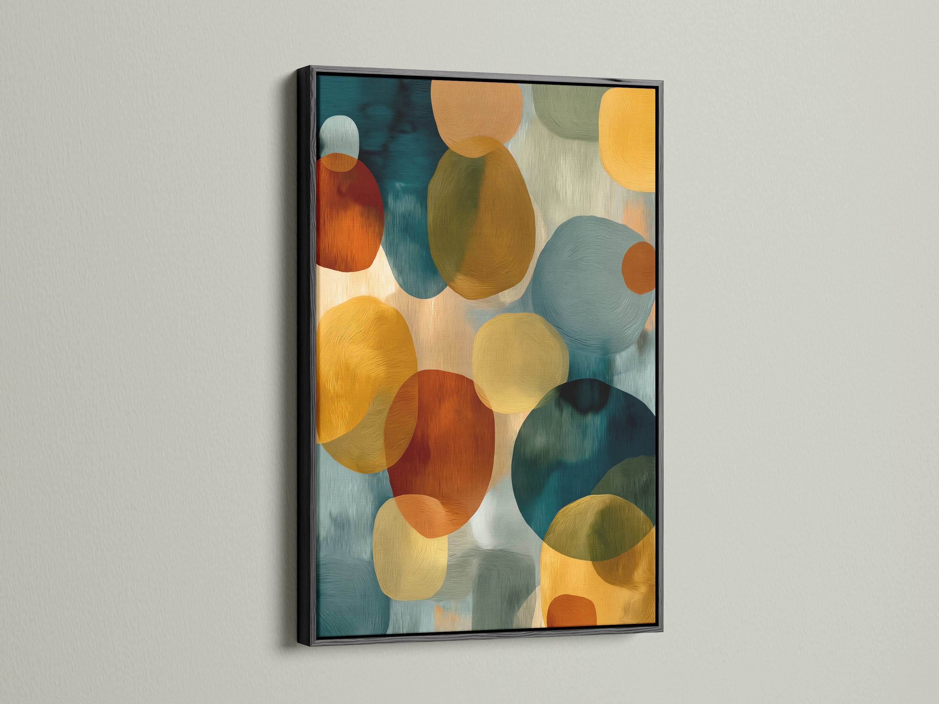 Abstract Circle Canvas Print - Modern Geometric Wall Art, Teal Orange Contemporary Artwork for Living Room Decor