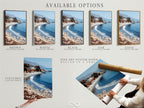 Available options include stretched canvas print fine art poster paper and floating frame. Select the perfect format for your coastal beach artwork. The California seascape will bring a calming ocean view to any room. Choose the option that best fits your style.