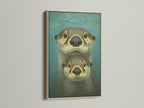 An endearing otter art print is showcased in an oak frame. The teal wall art is a perfect addition to coastal decor. Bring cute animals into your kids room or nursery with this delightful animal canvas.