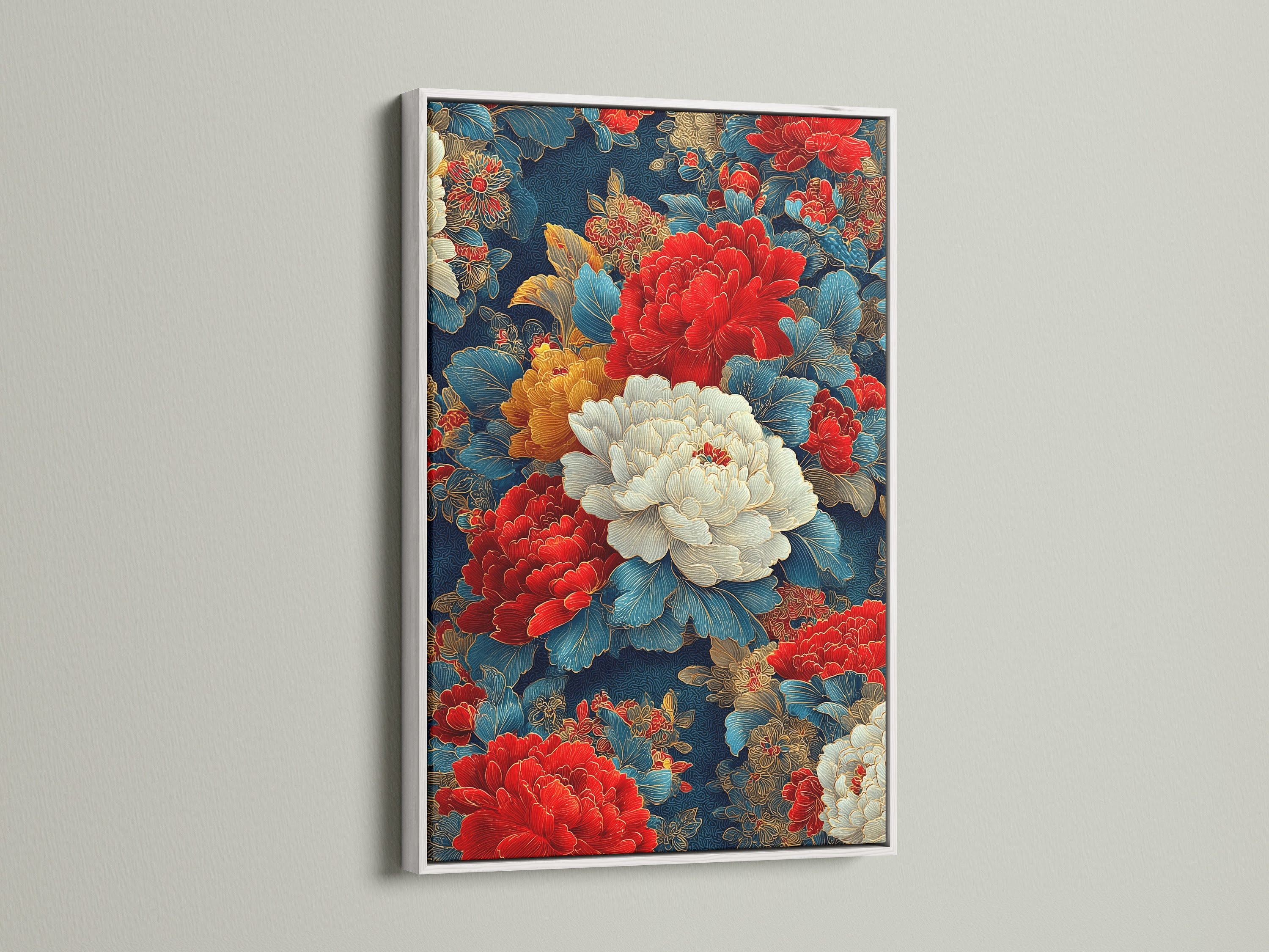 Vintage Peony Canvas Print - Asian Floral Wall Art, Traditional Botanical Art for Living Room Decor