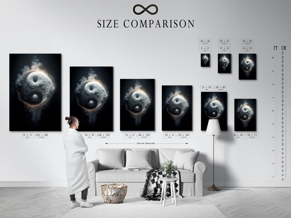 A size comparison chart displayed in an interior setting. Visualize the perfect art size for your space. This chart helps you choose the right dimensions. Find the ideal fit for your walls with framed art. Transform your home with perfectly sized artwork.