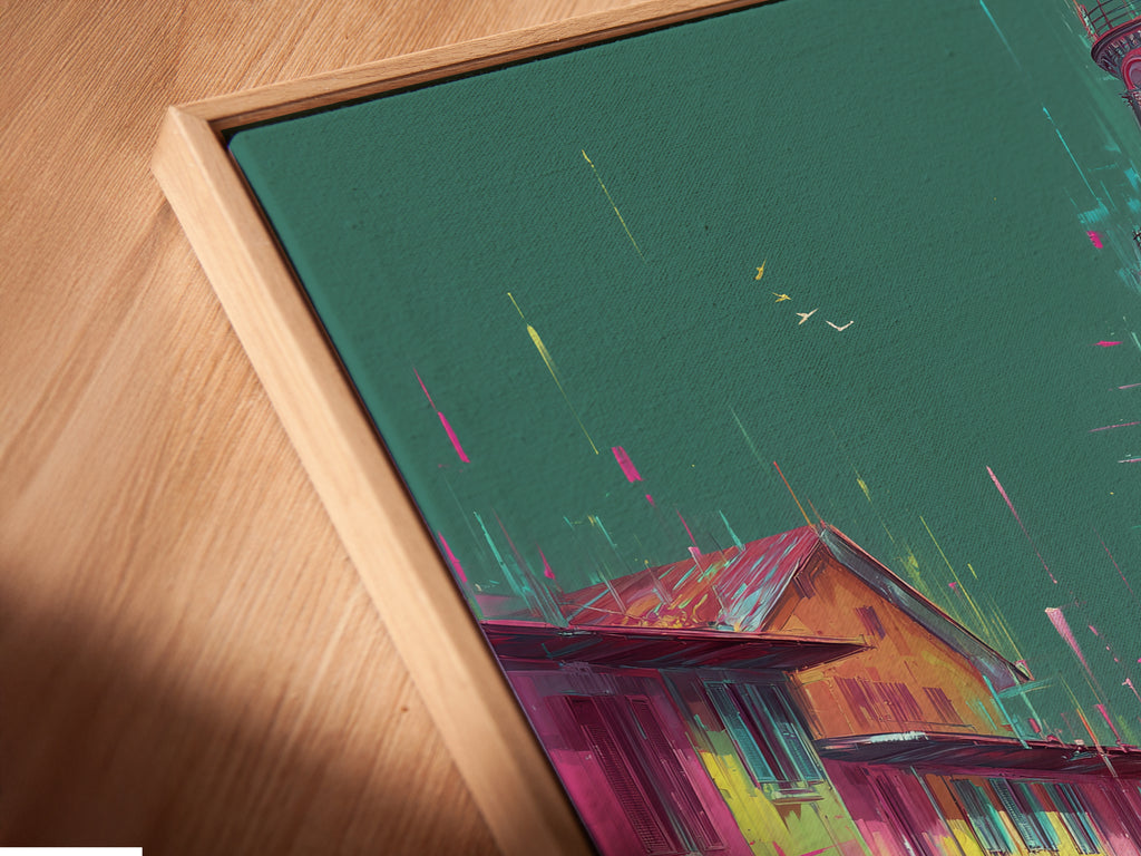 Angled view of a canvas print in a floating frame. This contemporary style enhances the artwork's depth. Perfect for modern homes and offices. Explore floating frames for a unique display option.