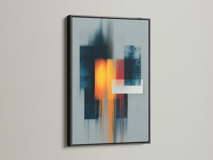 Striking abstract artwork in a black frame creates a bold statement. The dark frame sharply contrasts with the wall. The artwork features dynamic lines and vibrant colors. Black frames add a touch of elegance and drama.