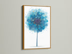 The gold frame adds a touch of luxury to the blue dandelion artwork. This floral canvas art becomes a statement piece. The blue botanical elements are enhanced by the warm gold tone. It is perfect for creating a stylish focal point.