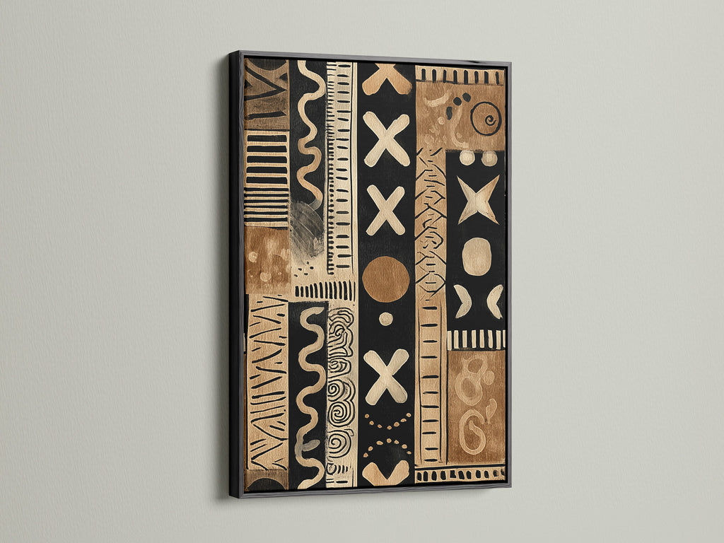 The black frame adds a bold and striking border. The artwork is presented in a black frame. The black frame creates a dramatic contrast. The dark frame emphasizes the art's details. Consider a black frame for a modern feel.