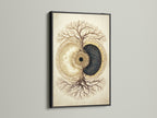 Black frame showcases the artwork. The black frame provides a classic and sophisticated look. The artwork features a tree and eye artwork. It adds depth to the art. Ideal for any room. This frame makes a statement. It brings a touch of elegance.