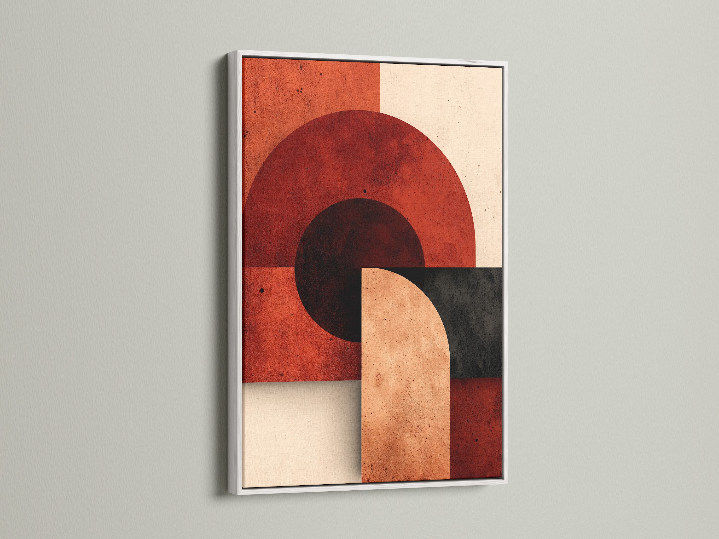 A white frame showcases a modern art piece. The clean white finish offers a fresh contemporary look. The artwork stands out against the crisp white background. It brings a touch of sophistication to any room. Discover the beauty of minimalist framing.