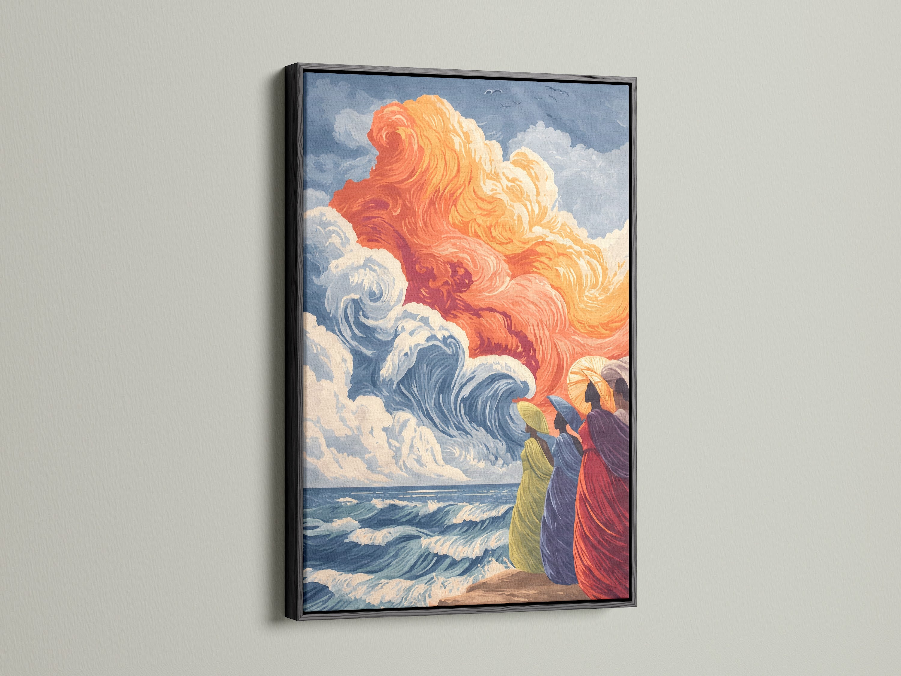 Add a touch of sophistication to your decor with our ocean wave artwork in a black frame. This coastal artwork offers a striking contrast to any wall. It's ideal for creating a focal point in your living room or studio. Find the perfect sea artwork for your home or office today.