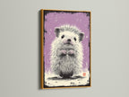 The artwork presents a cute hedgehog in a gold frame. The gold frame adds a touch of elegance. This framed artwork stands out. It creates a luxurious feel. Consider this framed artwork for a sophisticated touch. The art brings a sense of charm.
