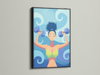 Black frame presents fitness woman artwork. This gym wall decor includes a workout illustration. It's suitable for home gym decor. The motivational art embodies strength training. It enhances fitness motivation.