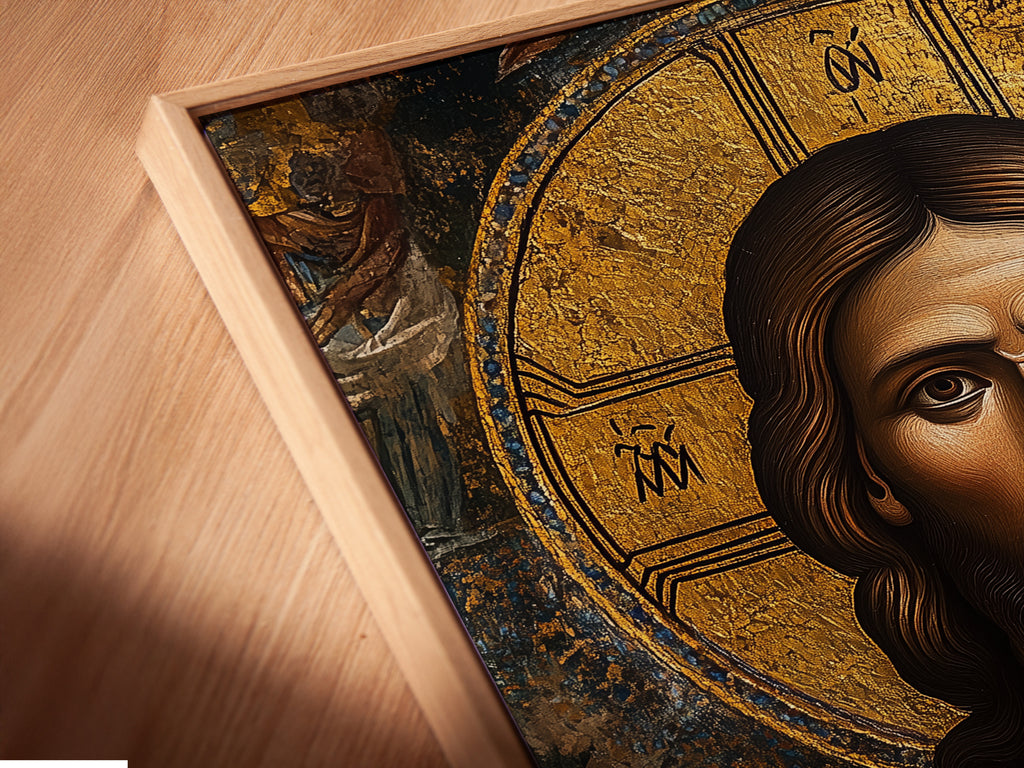 A close-up of canvas art in a floating frame. The frame creates a unique shadow effect. This enhances the artwork's depth. Discover the beauty of our floating frames. They create a modern and sophisticated look for your art.