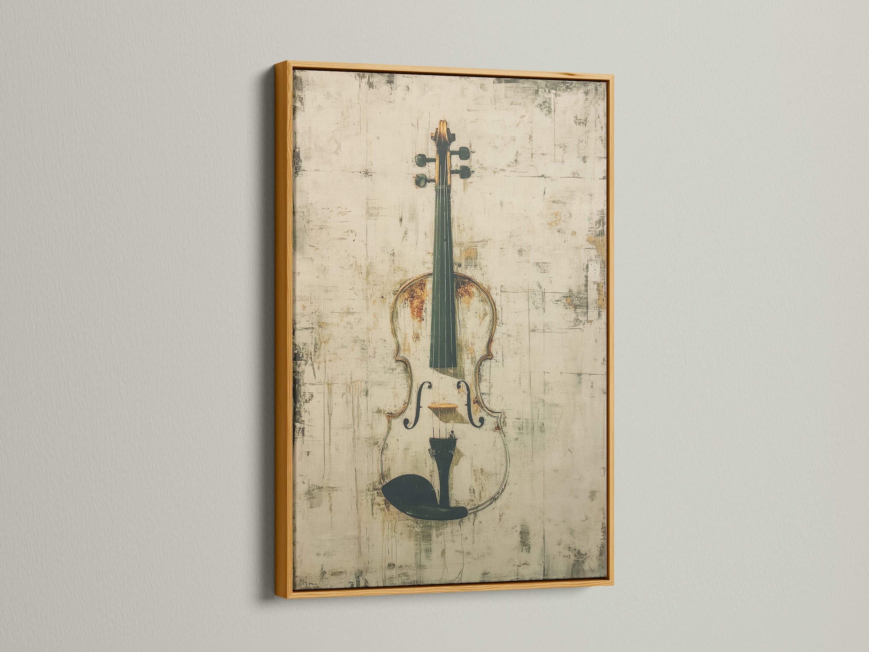 Gold frame showcasing vintage violin art. This musical instrument canvas print adds a touch of elegance. It's perfect for music room decor and complements rustic academia or eclectic styles. A great gift for musicians.