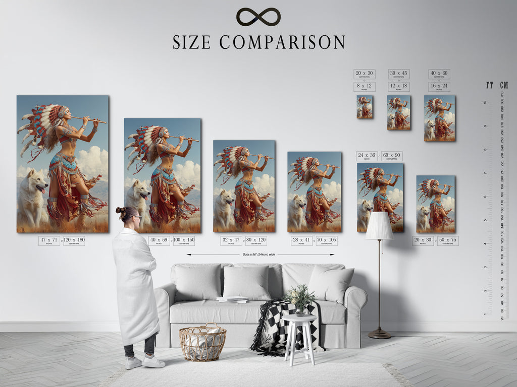 A size comparison chart is displayed in a home interior. This chart helps visualize how different art sizes will look in your space. Use this guide to choose the perfect dimensions for your art. Make informed decisions.