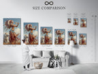 A size comparison chart is displayed in a home interior. This chart helps visualize how different art sizes will look in your space. Use this guide to choose the perfect dimensions for your art. Make informed decisions.