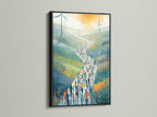 Wind Farm Migration Art - Modern Landscape Print, People Walking Path Through Rolling Hills, Green Energy Wall Art, Contemporary