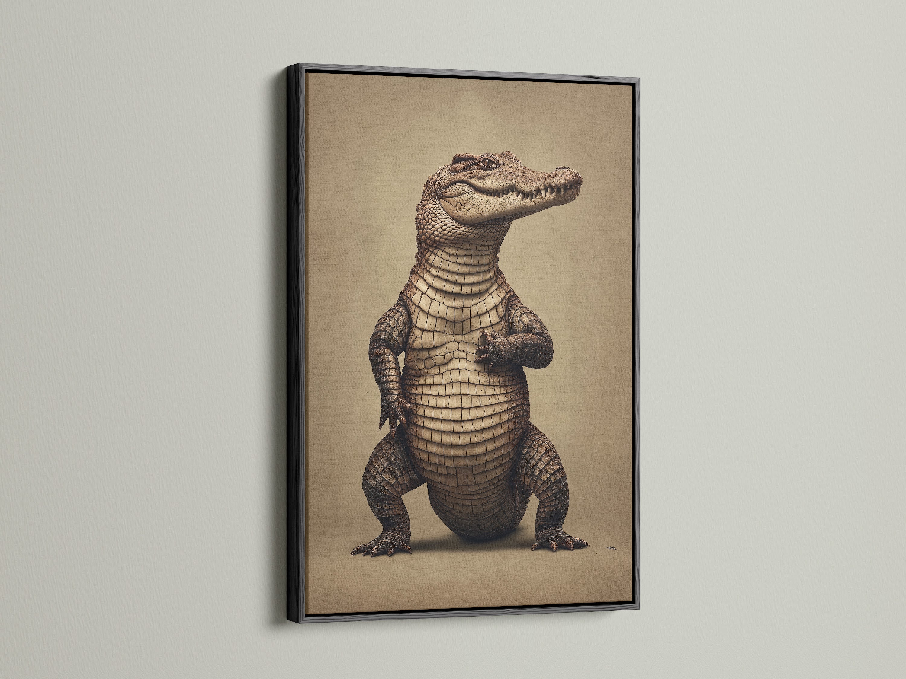 See how our Alligator Wall Art looks in a sleek black frame. This vintage animal canvas print is perfect for a man cave. The sepia wildlife poster adds a touch of nature. This crocodile artwork creates a focal point in any room. Order yours today.