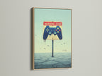 Gaming Zone Canvas Print with an oak frame. The gamer wall art is perfect for a gaming print. It makes cool teen boy decor. The game room art is a unique video game poster. The gamer gift will stand out.