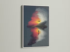 This surreal landscape canvas features a sunset reflection in a white frame. The clean white frame enhances the modern wall decor. This fine art print adds a touch of sophistication to any room. Perfect for homeowners renters interior designers and stagers