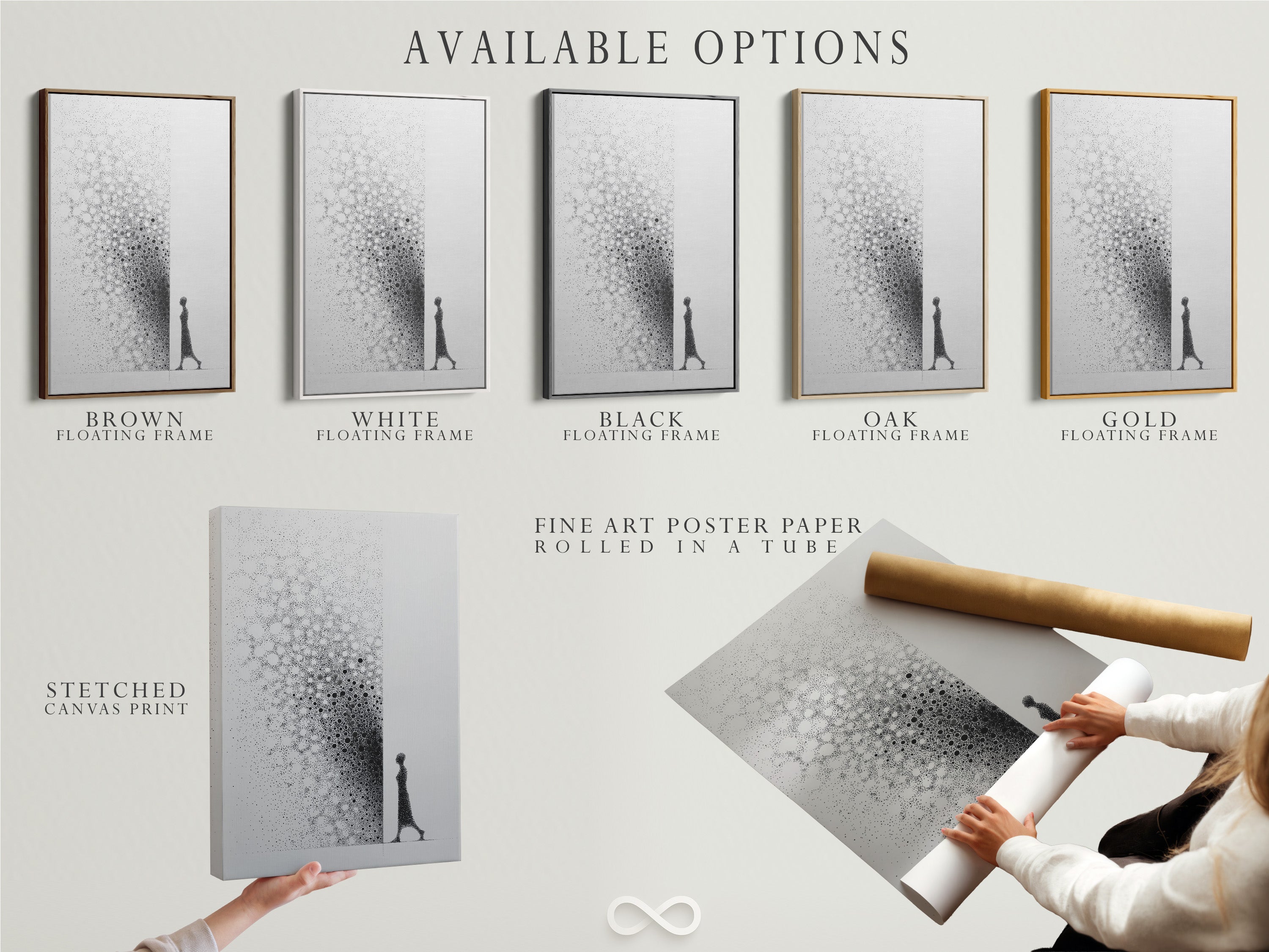 Available options are on display. Choose from stretched canvas prints. Fine art poster paper is also available. Consider a floating frame for a modern look. Find the perfect medium. Showcase your favorite artwork today