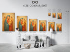 Size comparison chart for art prints. Visualize the different sizes in an interior. See how each size fits above furniture. Get a sense of scale and proportion. Choose the perfect size for your space. Make an informed decision for your art.