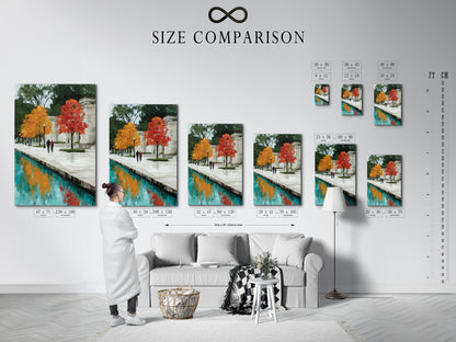 Here's a size comparison chart in an interior setting. This helps visualize artwork dimensions. See how different sizes fit your space. This ensures the perfect fit for your wall. Choose the right size for your artwork needs. This chart is helpful for art selection.