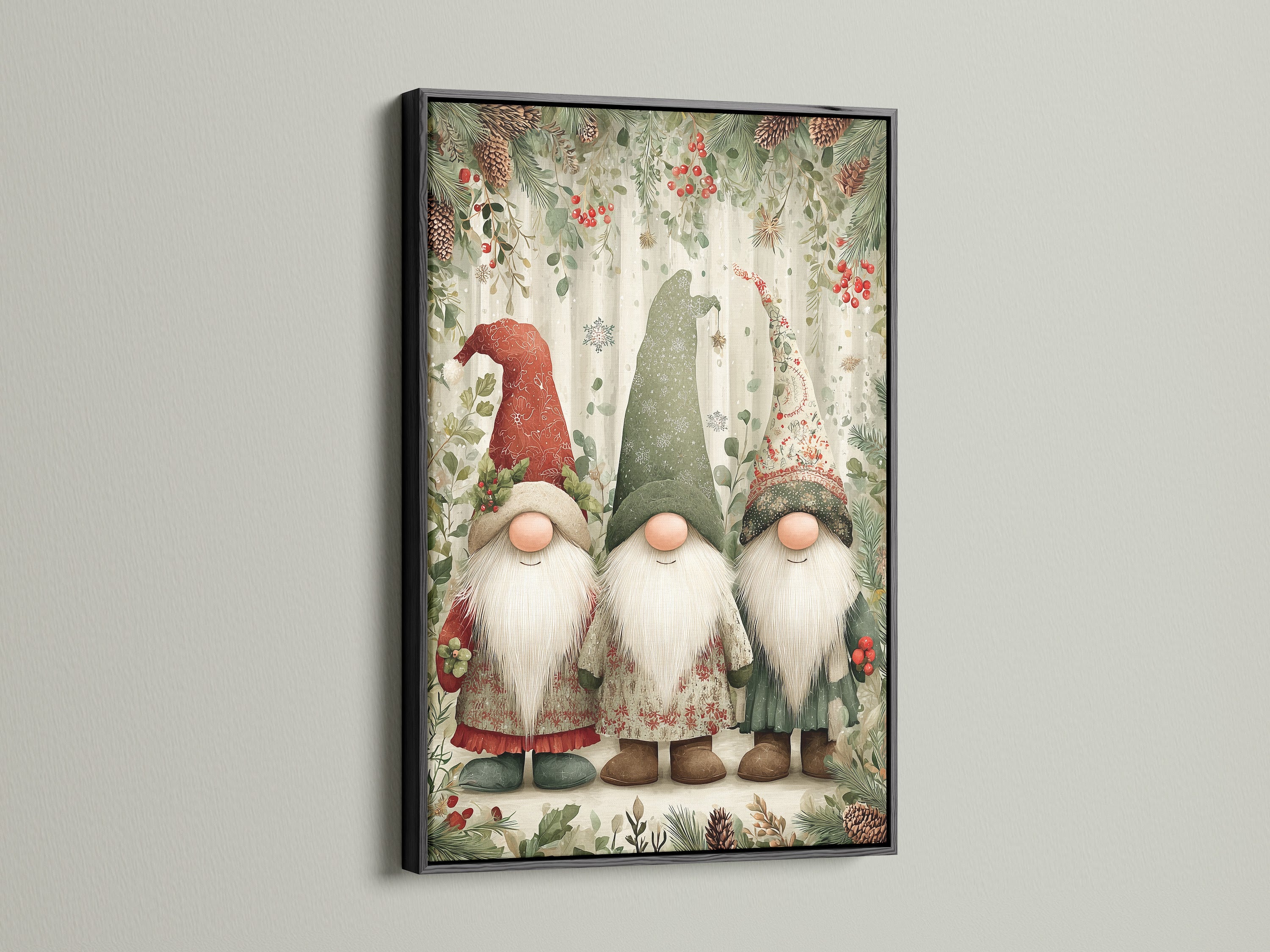 Christmas Gnomes Canvas Print - Holiday Gnome Wall Art, Scandinavian Winter Decor for Farmhouse Kitchen Wall Decor