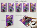 Available options include stretched canvas prints fine art poster paper and floating frames. Choose the perfect format for your vaporwave poppy art print. The retro glitch botanical artwork is versatile. Customize your art to match your style.